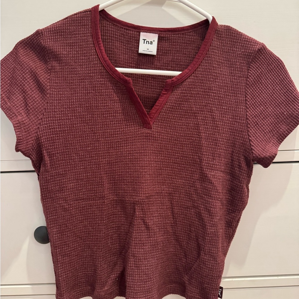 TNA Red Fitted Ribbed Short Sleeve Tee